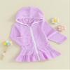 Taoocy Toddler Kids Little Girl Swim Cover Up Towel Terry Swimsuit Wraps Zip Up Bathing Suit Short Beach Cami Dress (Purple Long Sleeved, 7-8 Years) view 2