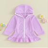 Taoocy Toddler Kids Little Girl Swim Cover Up Towel Terry Swimsuit Wraps Zip Up Bathing Suit Short Beach Cami Dress (Purple Long Sleeved, 7-8 Years) view 3