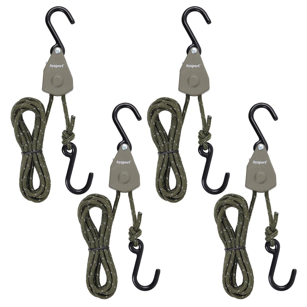 Ayaport Kayak Rope Tie Down 6ft Olive Drab Ratchet Straps Bow and Stern Ratcheting Tie Downs Rope Hanger Kayak and Canoe Accessories