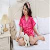DIPUG Girls Pajamas Satin Pajama Set Silk Pjs Short Sleeve Sleepwear(Hot Pink) view 3