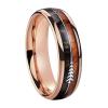 6 mm Tungsten Carbide Wedding Band Stainless Steel Arrow Wood Inlay for Engagement Rings Dome Polished Comfort Fit 8.5 view 1
