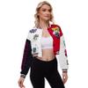 Vivimeng Women Crop Varsity Jacket Letter Print Baseball Bomber Jacket Streetwear Casual Coat Red XL view 1