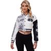 Vivimeng Women Crop Varsity Jacket Letter Print Baseball Bomber Jacket Streetwear Casual Coat Grey M view 3