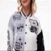 Vivimeng Women Crop Varsity Jacket Letter Print Baseball Bomber Jacket Streetwear Casual Coat Grey M view 4