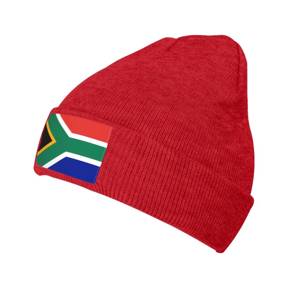 Red Warm Knit Hat South Africa Flag Picture Soft Good Elasticity Suitable for Daily and Outdoor Sports