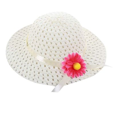 NineFit Basics Kids traw Hat Wide Brim Floppy Woven Sun Visor Hat Little Girls Sun Hat Gardening Hat with Flower (Beige, One Size)