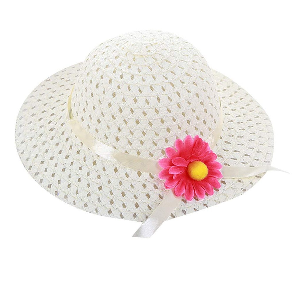 NineFit Basics Kids traw Hat Wide Brim Floppy Woven Sun Visor Hat Little Girls Sun Hat Gardening Hat with Flower (Beige, One Size)