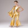 Miutii Kids Girls Metallic Gymnastic Leotard One Shoulder Bell-bottom Jumpsuit Romper Dance Pageant Party Prom Gown Gold 6 Years view 2