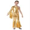 Miutii Kids Girls Metallic Gymnastic Leotard One Shoulder Bell-bottom Jumpsuit Romper Dance Pageant Party Prom Gown Gold 6 Years view 3