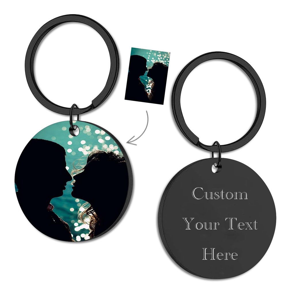 Custom Keychain with Photo,Custom Photo/Text/Dog Tag Key+Icons,Men Women Couple Anniversary Custom Photo Keychain Gift (Black)