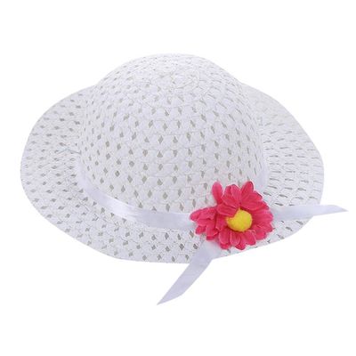 Kids traw Hat Wide Brim Floppy Woven Sun Visor Hat Little Girls Sun Hat Gardening Hat with Flower (White, One Size)