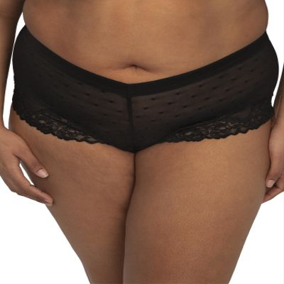 Curvy Couture Women's Plus Size Sheer Whisper Cheeky Boyshort Panty Onyx XL