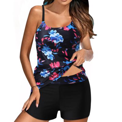LRMQS Swim Suits for Women 2024 Tankini Swimsuits for Women 2024 Tummy Control Modest 2 Piece Bathing Suit Vintage Tankinis Set with Shorts Swimwear high Waisted Swimsuit