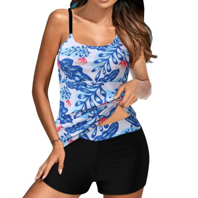 LRMQS Swim Suits for Women 2024 Tankini Swimsuits for Women 2024 Tummy Control Modest 2 Piece Bathing Suit Vintage Tankinis Set with Shorts Swimwear Womens Swimsuit Tops