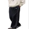 FCOOLYEET Mens Straight Leg Sweatpants Y2k Baggy Track Pants Drawstring Striped Sweatpants Cool Parachute Pants Streetwear Black view 1
