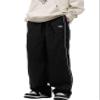 FCOOLYEET Mens Straight Leg Sweatpants Y2k Baggy Track Pants Drawstring Striped Sweatpants Cool Parachute Pants Streetwear Black view 2