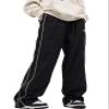 FCOOLYEET Mens Straight Leg Sweatpants Y2k Baggy Track Pants Drawstring Striped Sweatpants Cool Parachute Pants Streetwear Black view 4