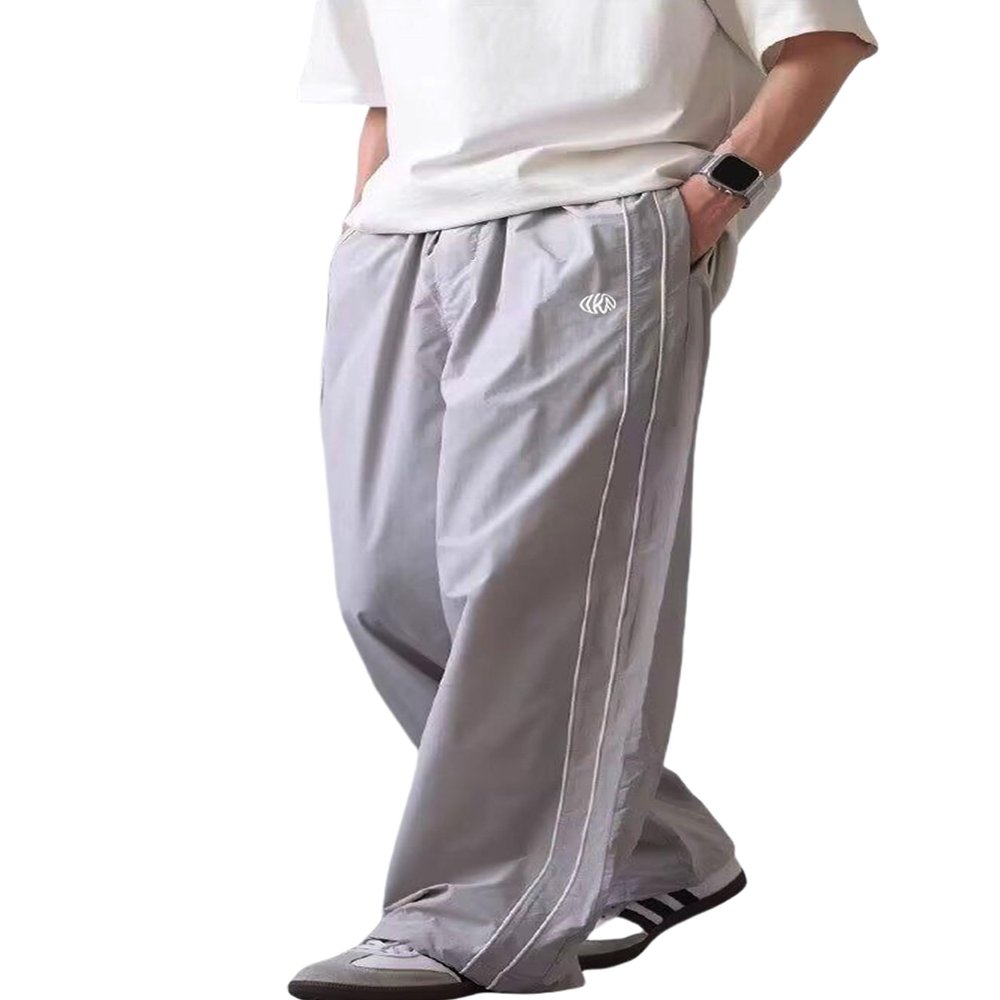 FCOOLYEET Men's Track Pants Y2k Wide Leg Parachute Pants Open Leg Sweatpants Baggy Joggers for Men Grey