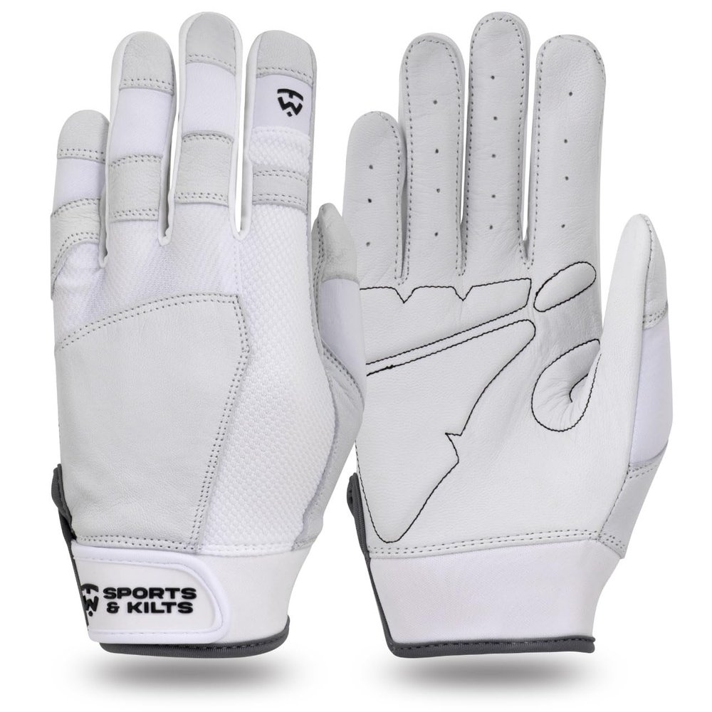 TW sports & kilts TW Baseball/Softball Batting Gloves for Adult and Youth. (Youth, Medium), White