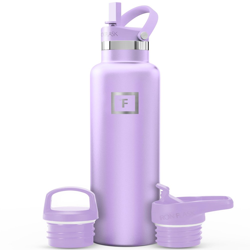 IRON FLASK Camping & Hiking Hydration Flask with Straw, BPA-Free Insulated Stainless Steel Sports Water Bottle - 24 oz Lavender