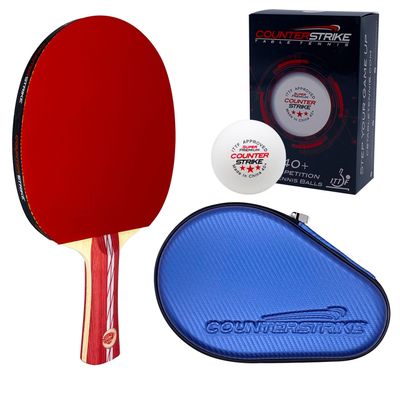 Counterstrike Atmostorm Paddle Bundle (Includes Hard Case & 6 Balls) | Ping Pong Paddle | Offensive Table Tennis Paddle | ITTF Approved | Ping Pong Set (Blue Matte Fiber Hard Case)