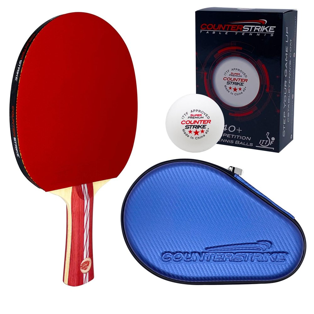 Counterstrike Atmostorm Paddle Bundle (Includes Hard Case & 6 Balls) | Ping Pong Paddle | Offensive Table Tennis Paddle | ITTF Approved | Ping Pong Set (Blue Matte Fiber Hard Case)