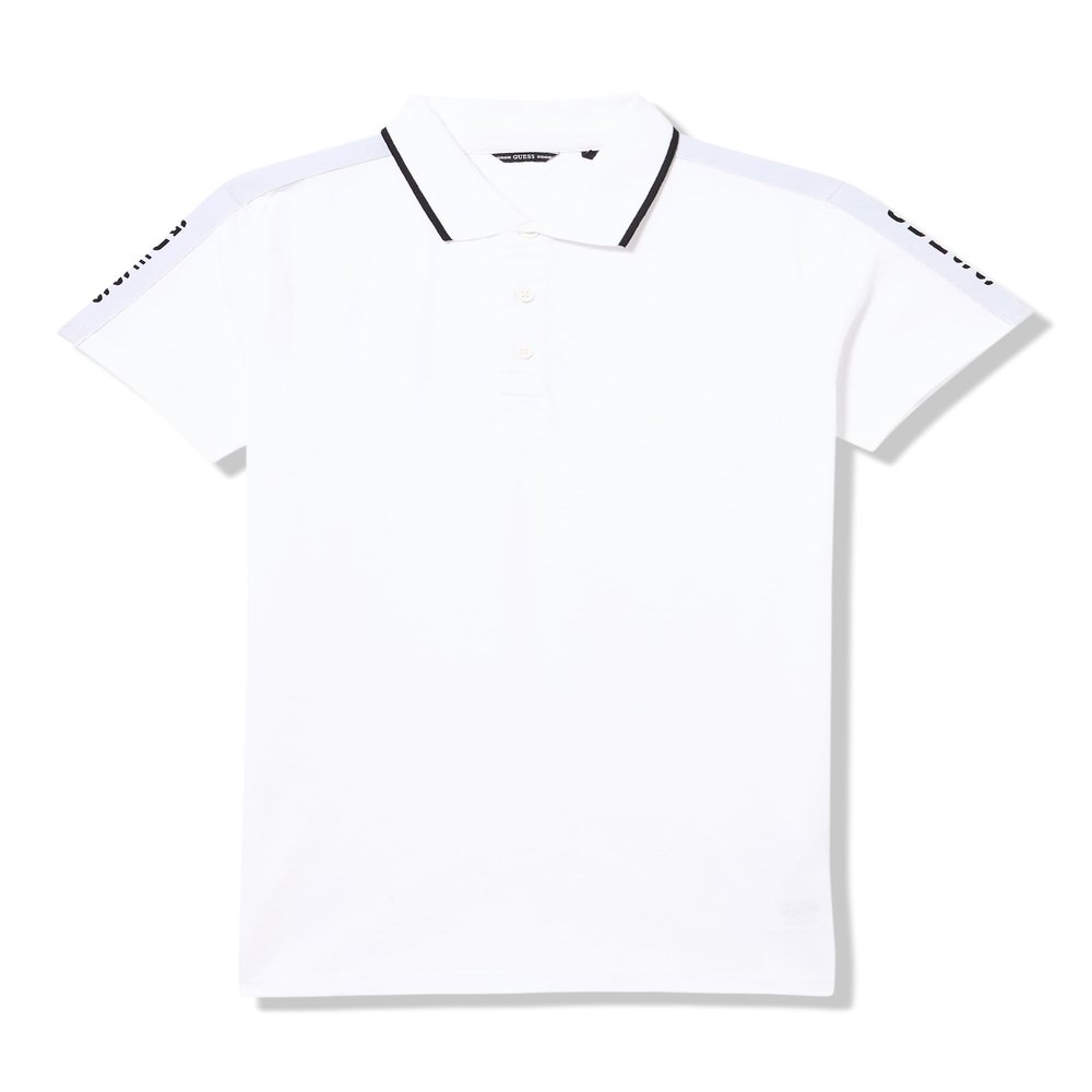 Guess Boys Organic Cotton Polo with Taping, Pure White, 12