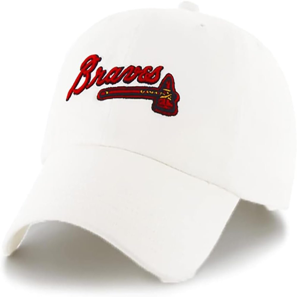 47 MLB Script Logo Clean Up Adjustable Hat Cap, Adult One Size (Atlanta Braves White)