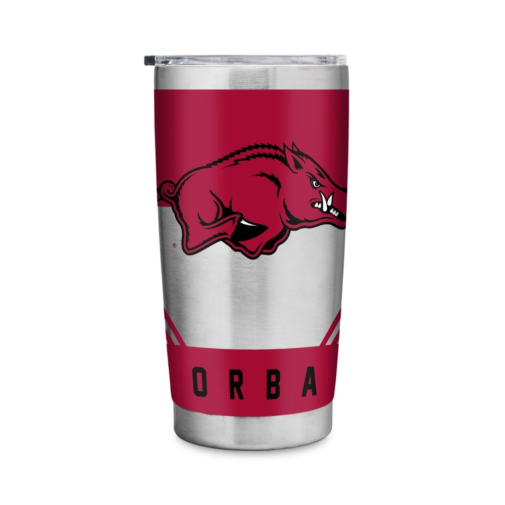 Rico Industries NCAA Arkansas Razorbacks 20oz Stainless Steel Tumbler with Lid - Great For Coffee, Tea, Water or Cocktails