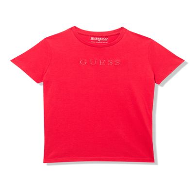 Guess Boys Organic Cotton Embroidered Logo T-Shirt, Red Hot, 12