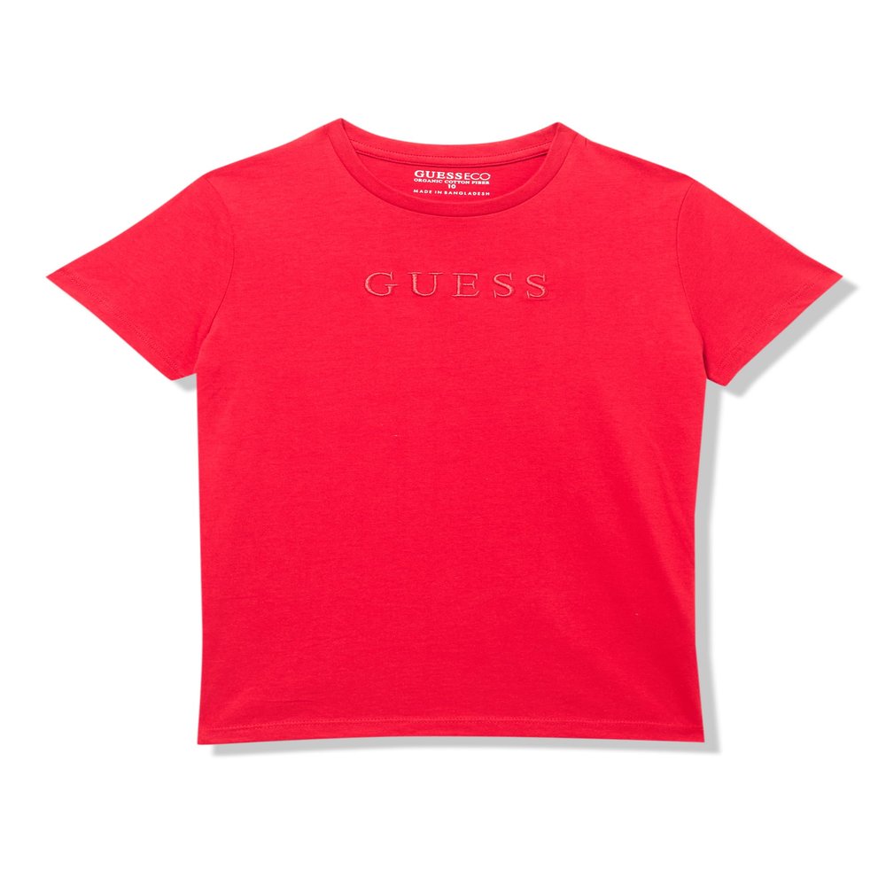 Guess Boys Organic Cotton Embroidered Logo T-Shirt, Red Hot, 12