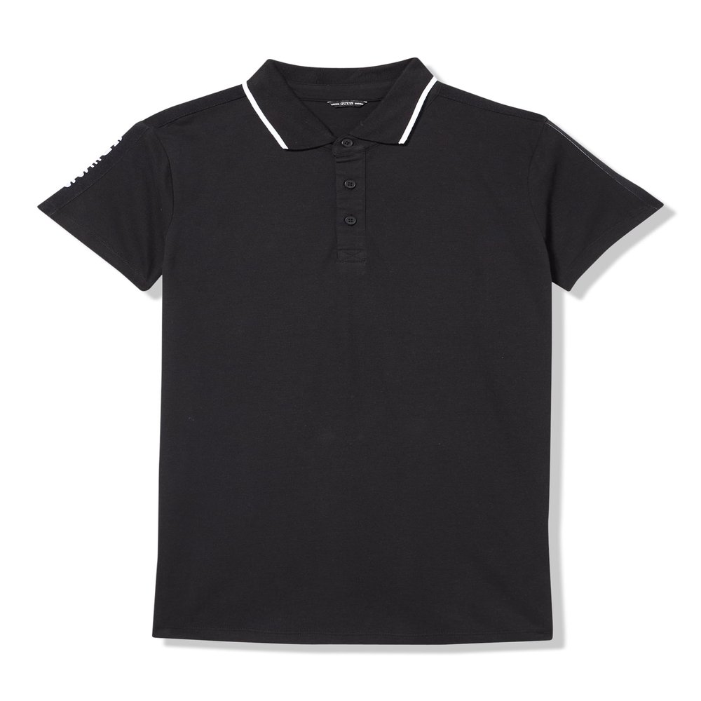Guess Boys Organic Cotton Polo with Taping, Jet Black, 16