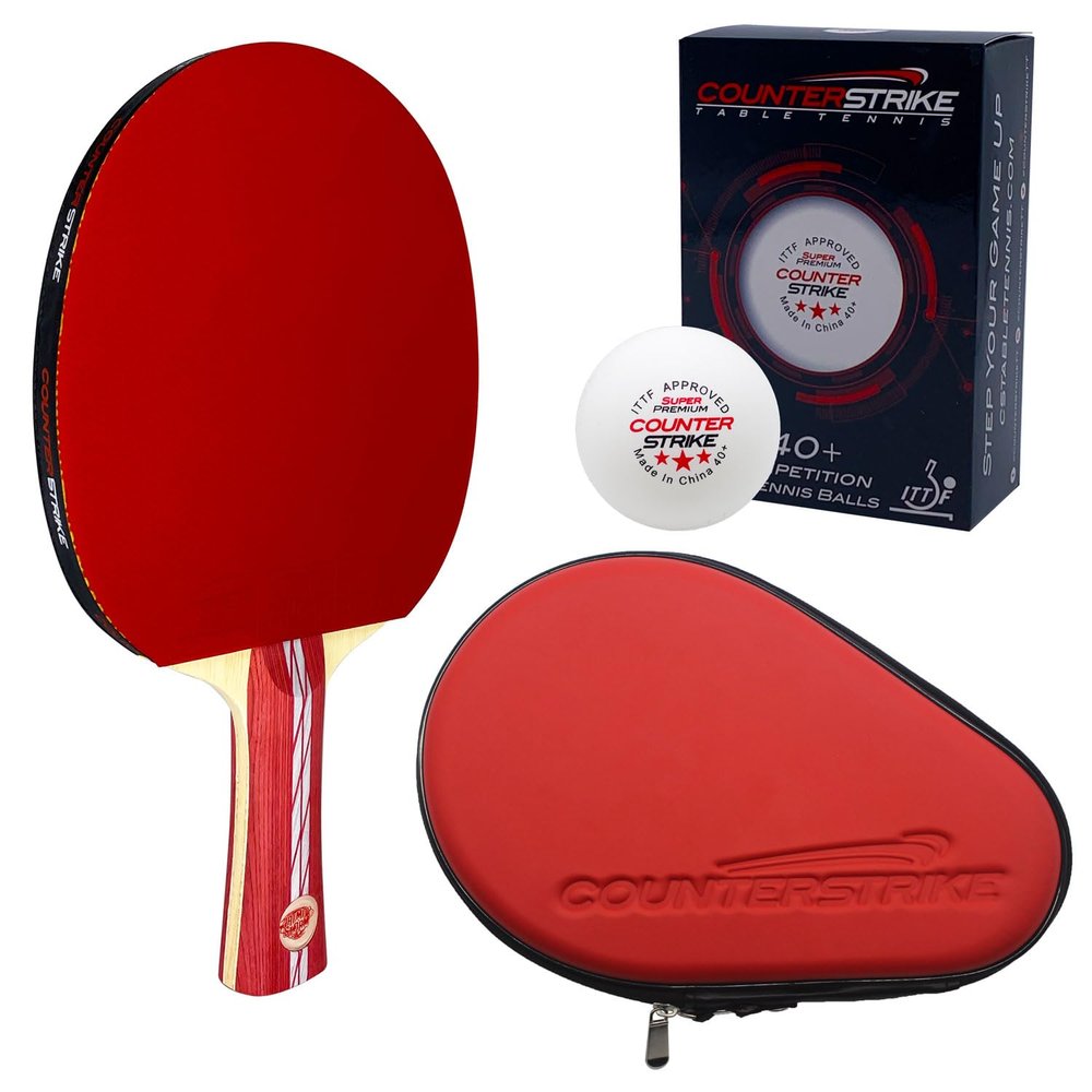 Counterstrike Atmostorm Paddle Bundle (Includes Hard Case & 6 Balls) | Ping Pong Paddle | Offensive Table Tennis Paddle | ITTF Approved | Ping Pong Set (Red Hard Case)
