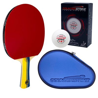 Counterstrike Mad Scientist Paddle Bundle (Includes Hard Case & 6 Balls) | Ping Pong Paddle | Offensive Table Tennis Paddle | ITTF Approved | Ping Pong Set (Blue Matte Fiber Hard Case)
