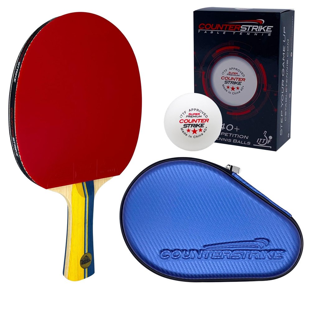 Counterstrike Mad Scientist Paddle Bundle (Includes Hard Case & 6 Balls) | Ping Pong Paddle | Offensive Table Tennis Paddle | ITTF Approved | Ping Pong Set (Blue Matte Fiber Hard Case)