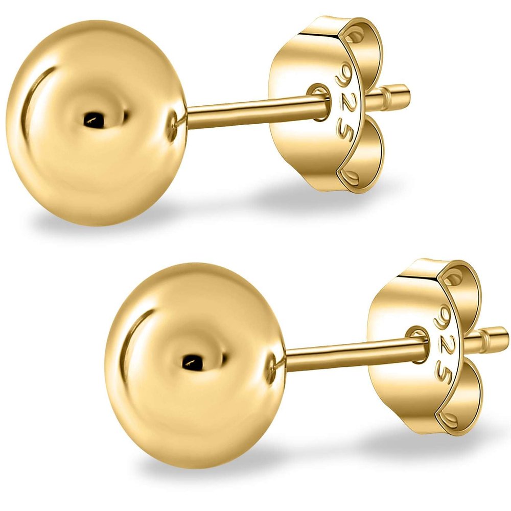 18k Gold Plated Sterling Silver Stud Earring | Pearls Earrings Studs AAA+ Quality Handpicked Freshwater Round Cultured Pearl | Hypoallergenic Earrings Gold Ball Stud Earrings for Women, 10mm, Sterling