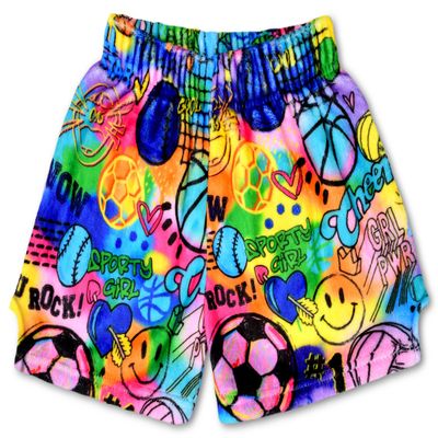 iscream + Corey Paige Designs Big Girls Bold Print Silky Soft Plush Shorts - Sporty Girl, Small (6/8)