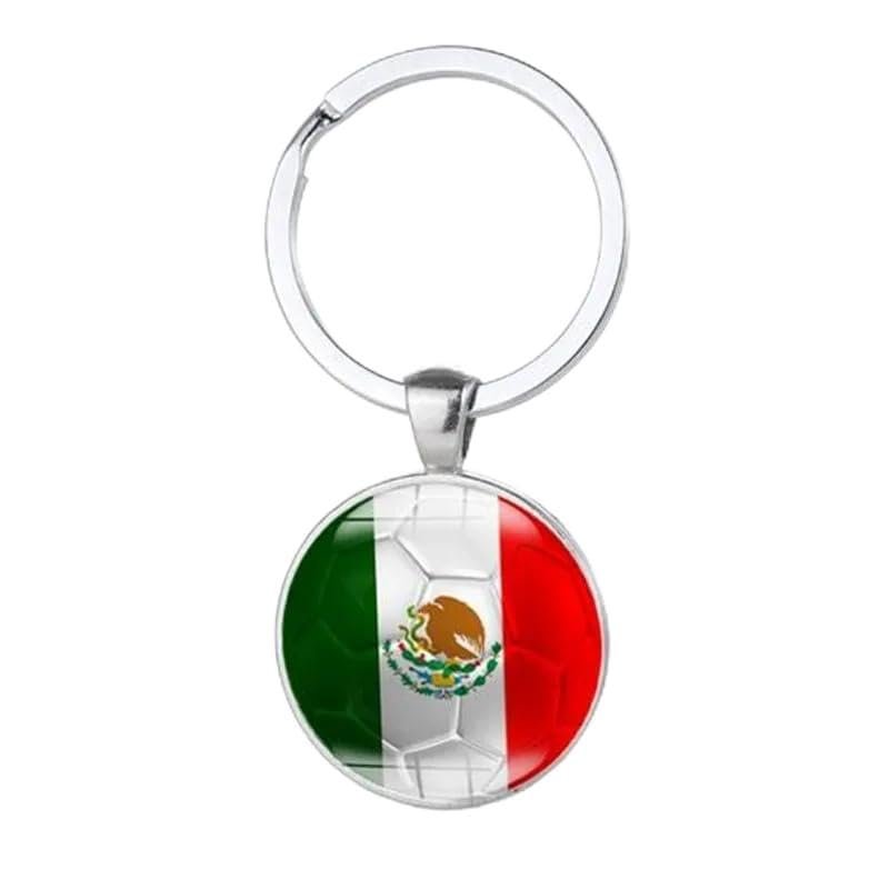 Art Attack Mexican Flag Soccer Keychain, Mexico Tricolor National Football Team Accessories History Party Favor Fan Car Key Chain Ring Pendant Charm (Silver)
