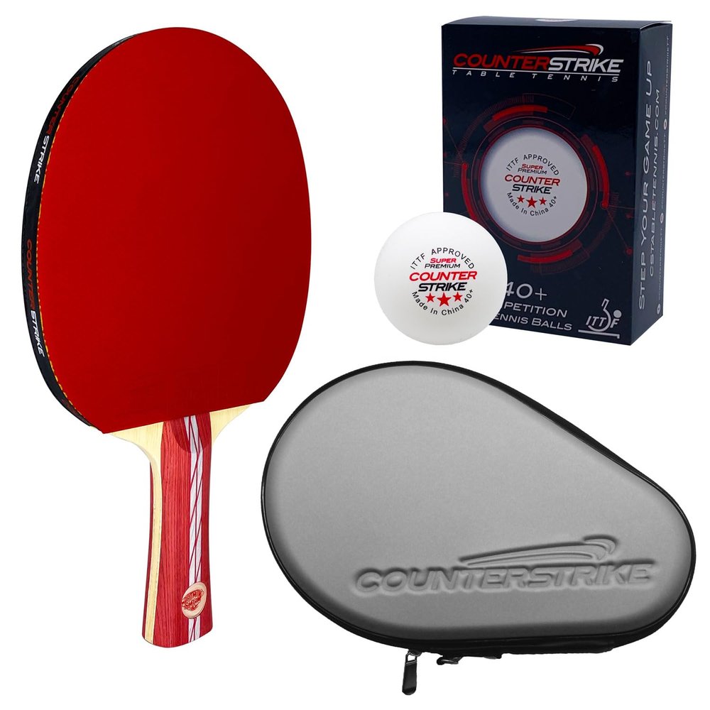 Counterstrike Atmostorm Paddle Bundle (Includes Hard Case & 6 Balls) | Ping Pong Paddle | Offensive Table Tennis Paddle | ITTF Approved | Ping Pong Set (Silver Hard Case)