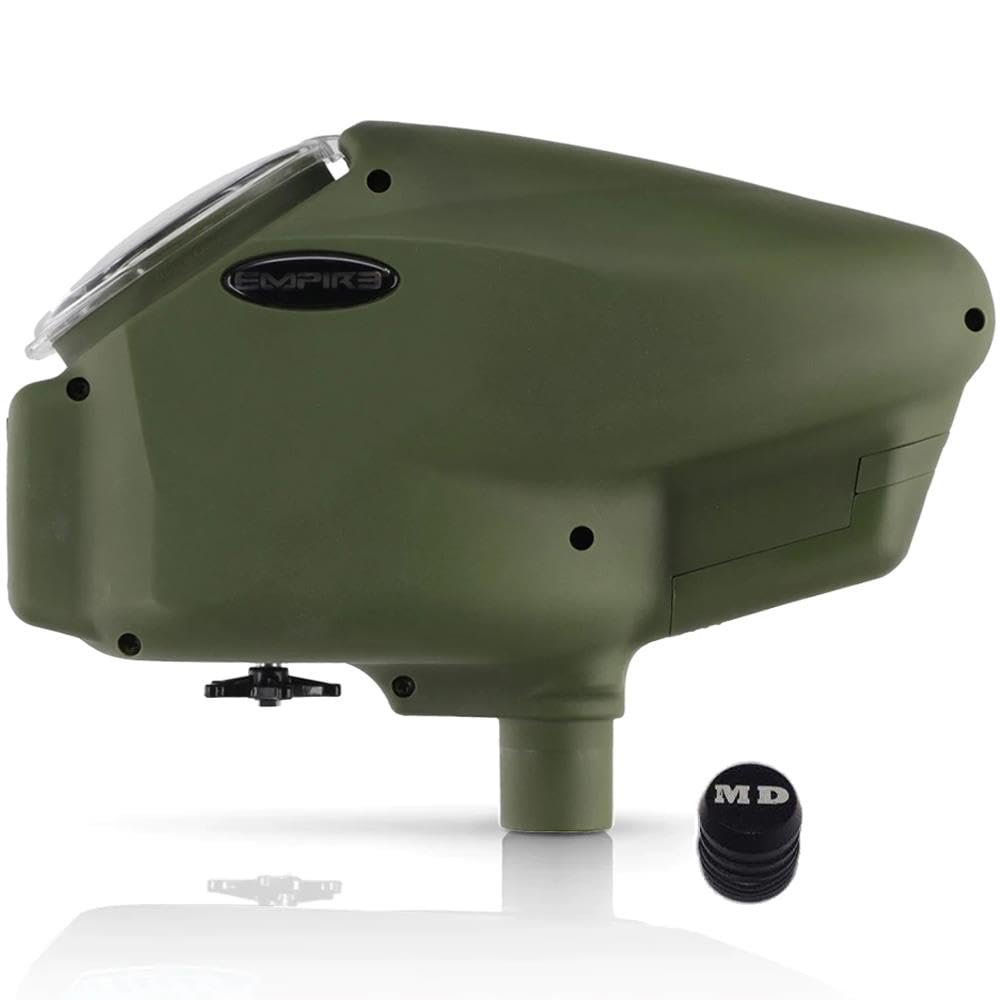 Maddog Empire Halo Too Automatic Electronic Paintball Loader Hopper with HPA Paintball Tank Fill Nipple Protector | Feeds 20+ BPS | Limited Edition Matte Olive | No Speed Feed