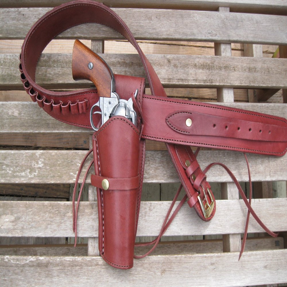 Gun Belt with Left Handed Smooth Holster Combo - 22 Caliber - Leather - Burgundy (Burgundy, 38")