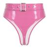 dPois Women's Shiny Latex Liquid Wet Look Zipper Crotch Hot Pants Booty Shorts Knickers Pink A Small view 2