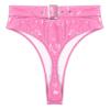 dPois Women's Shiny Latex Liquid Wet Look Zipper Crotch Hot Pants Booty Shorts Knickers Pink A Small view 4