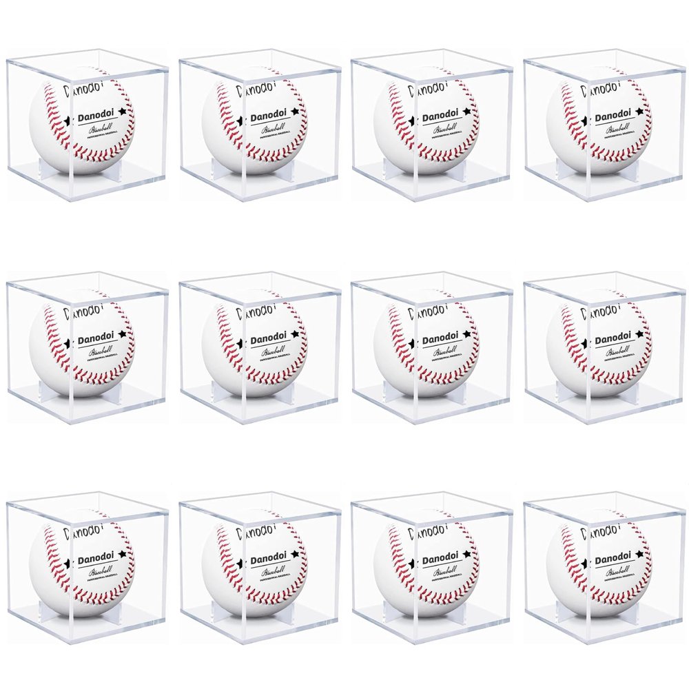 12 Pack Baseball Display Case UV Protected Acrylic Clear Baseball Holder Square Cube Ball Protector Memorabilia Autograph Display Box for Official Size Baseball