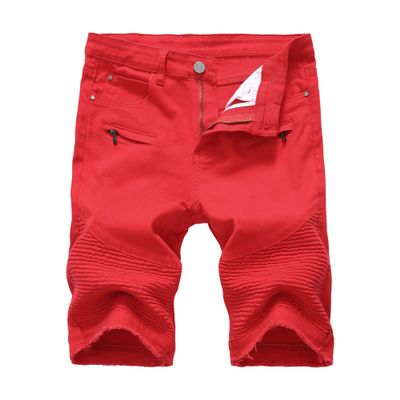 JEsilunmaMY Men's Wash Moto Biker Jeans Shorts Summer Casual Ripped Denim Shorts Distressed Slim Fit Holes Denim Short Pants (Red1,35)