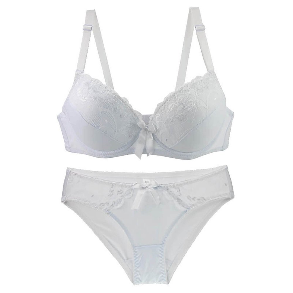 Womens 2 Piece Lace Underwire Bra and Panty Sets Sexy Push up Lingerie Set for Women Comfortable Seamless Bralettes Bra White