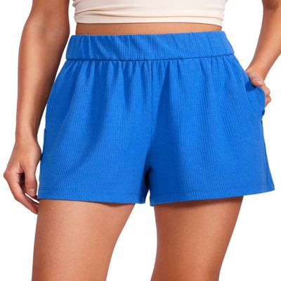 CRZ YOGA Comfy Ribbed Sweat Shorts for Women 3" - High Waisted Lyocell for Casual Lounge Athletic Jersey with Pockets Sparkle Blue Small