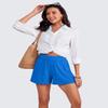 CRZ YOGA Comfy Ribbed Sweat Shorts for Women 3" - High Waisted Lyocell for Casual Lounge Athletic Jersey with Pockets Sparkle Blue Small view 3
