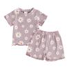 0-3T Toddler Baby Girl Summer Clothes Short Sleeve Floral Tshirt Tops and Shorts Set Oversized Outfit Boho Clothes (Purple, 18-24 Months) view 1