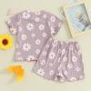 0-3T Toddler Baby Girl Summer Clothes Short Sleeve Floral Tshirt Tops and Shorts Set Oversized Outfit Boho Clothes (Purple, 18-24 Months) view 2